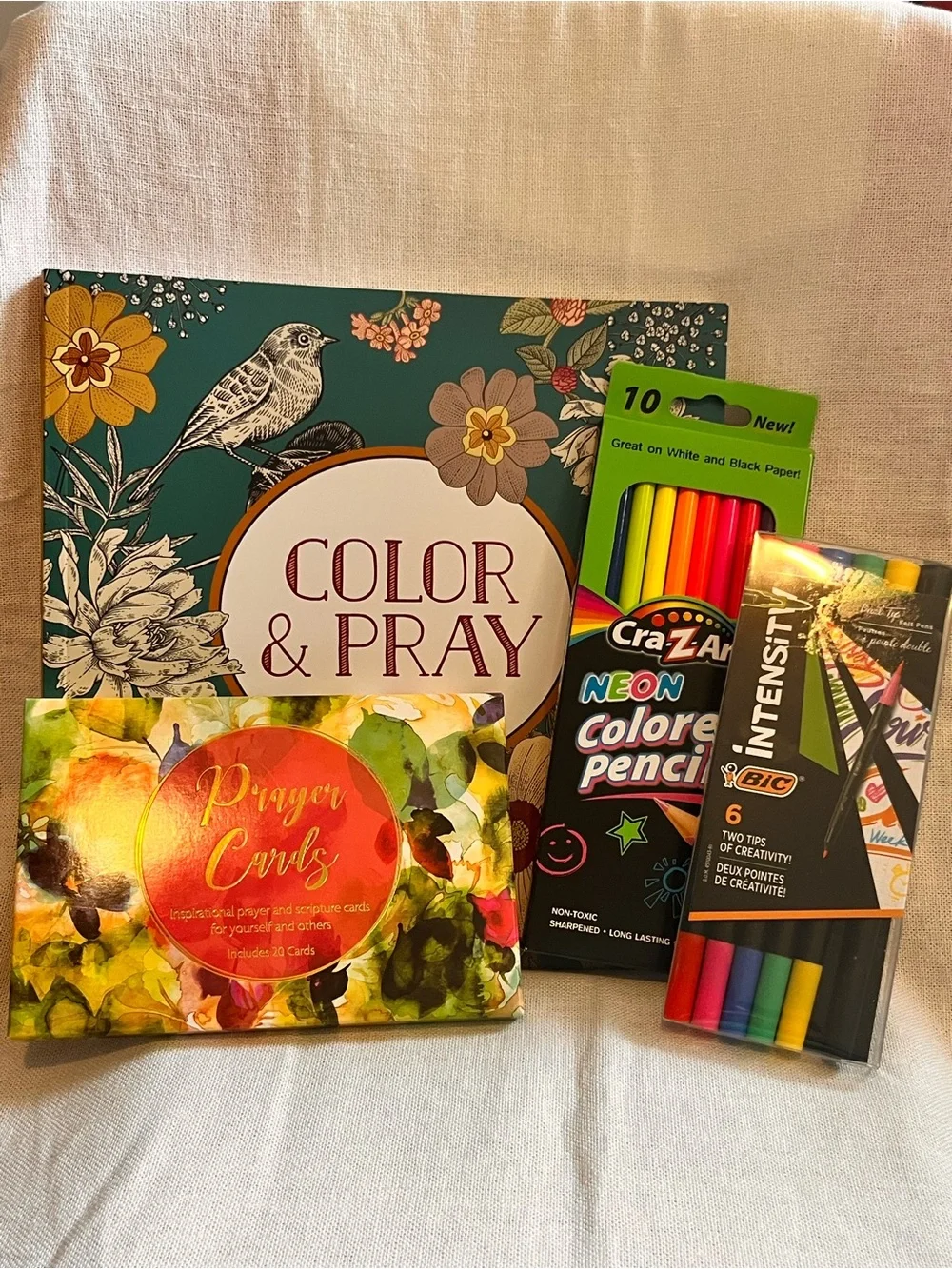 Color & Pray Adult Coloring Book (Teal) with Neon Colored Pencils